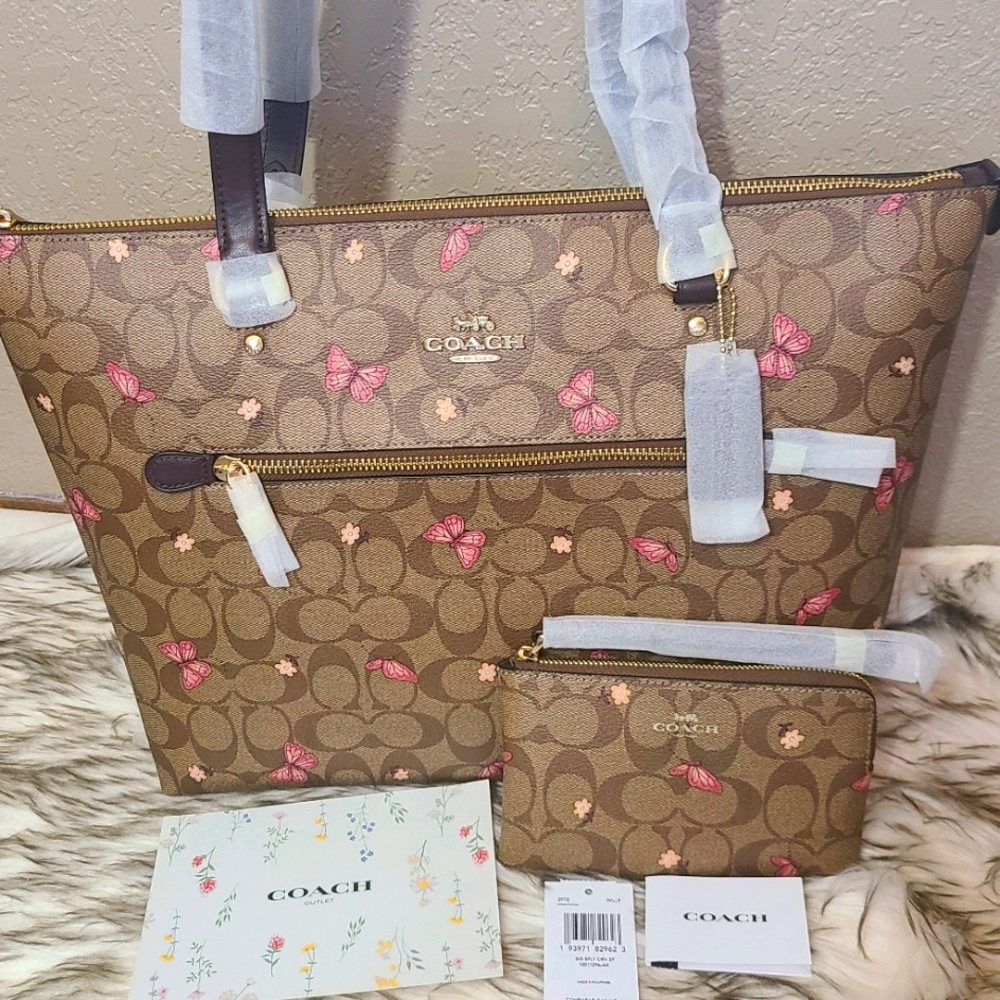 Coach Butterfly Gallery Tote and matching wristlet